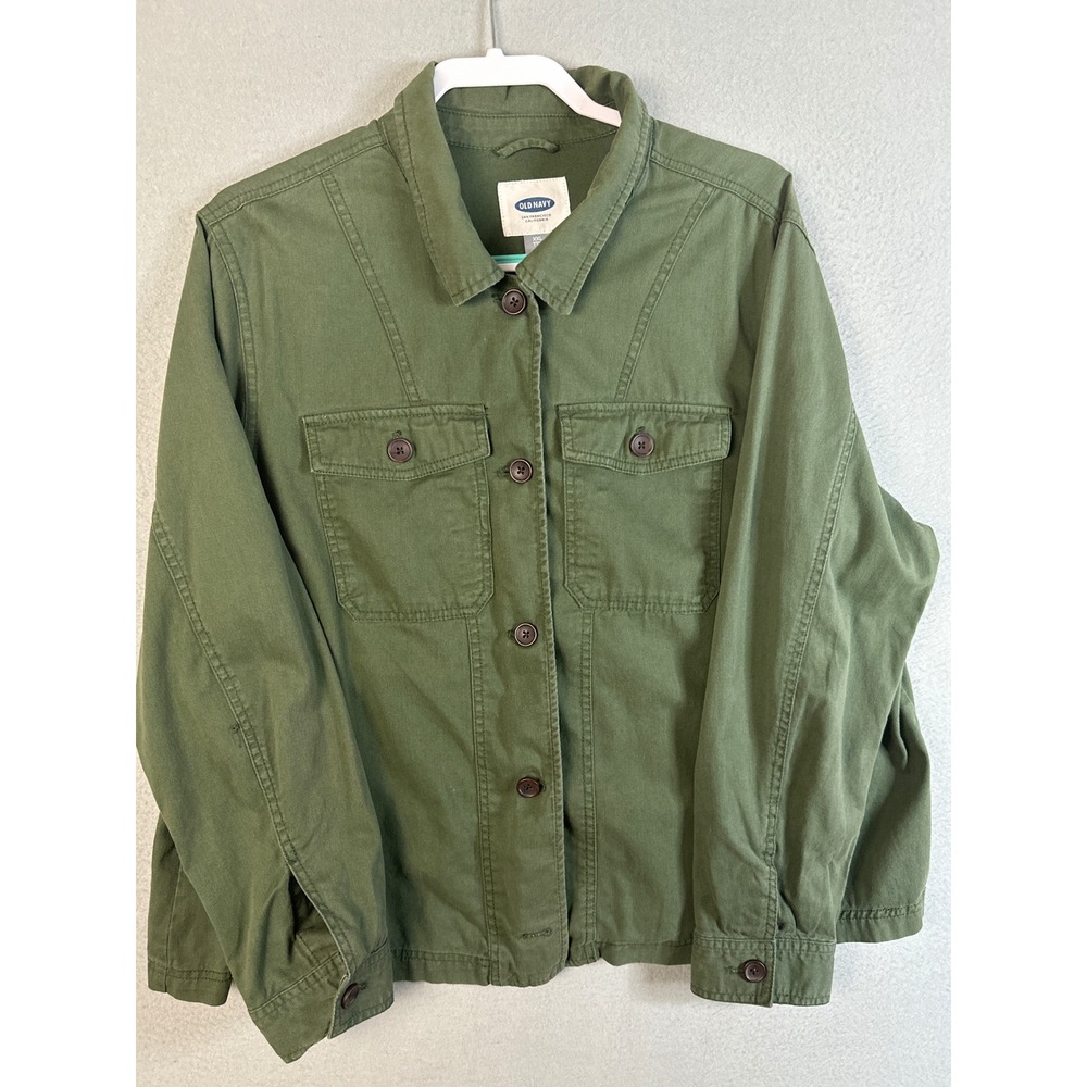 Old Navy Womens XXL Olive Green Cotton Utility Field Jacket Button Up Shacket